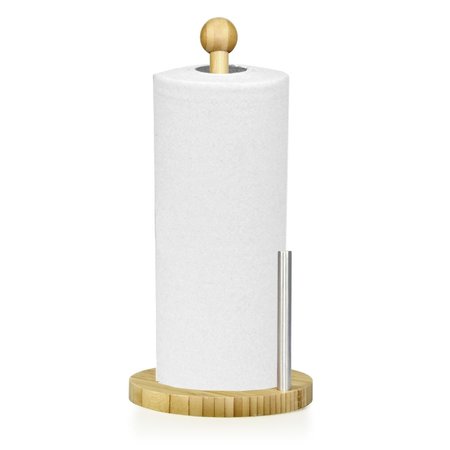 HOME BASICS Bamboo Paper Towel Holder with Steel Dispensing Side Bar PH01040